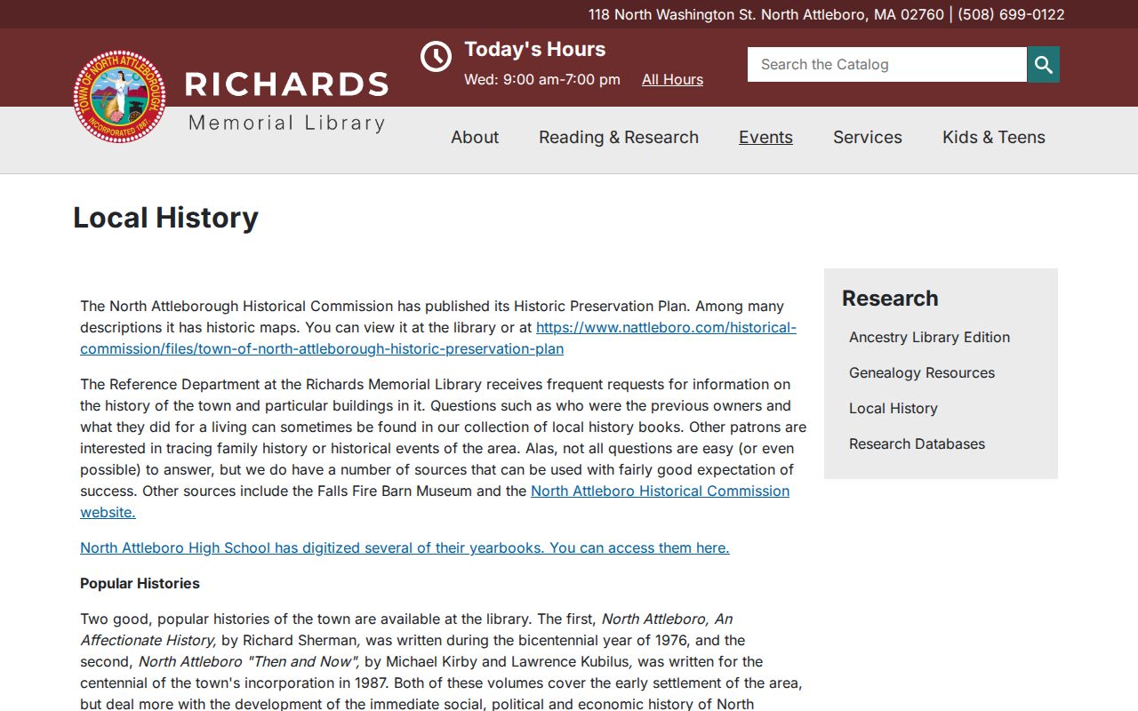 North Attleborough city directory local-history collection at Richards Memorial Library