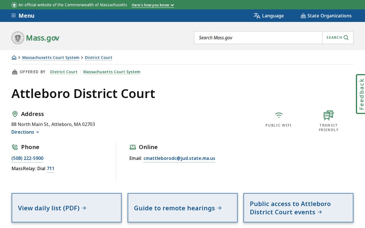 North Attleborough residents directory Attleboro District Court access