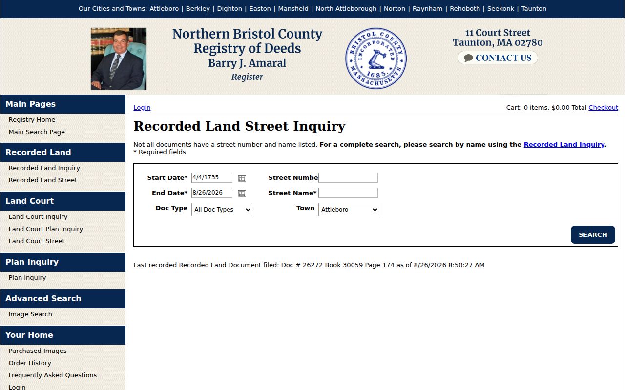 North Attleborough street directory Recorded Land Street Inquiry